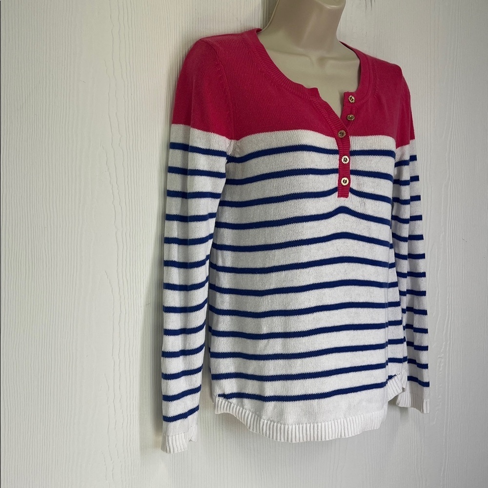 Lilly Pulitzer - Adair Beach Getaway Blue Stripe Long Sleeve Sweater Size Small - Picture 3 of 10